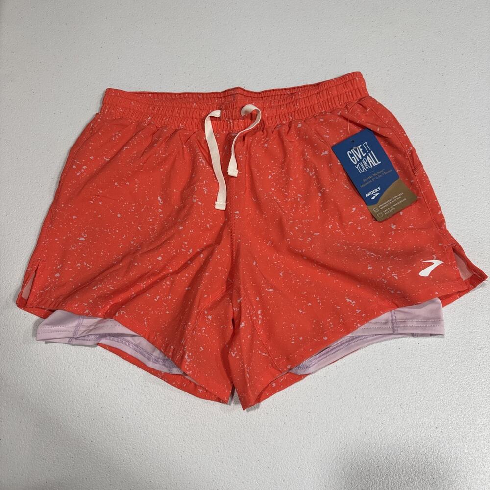 Brooks Women's Moment 5" Running Shorts 2 in 1 Athletic Orange Speckled Size XS
